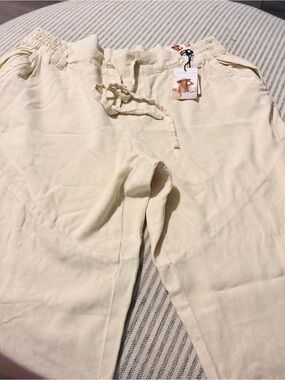 Sincerely Jules Cream Linen Drawstring Pants